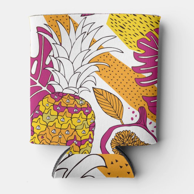 Tropical Flowers Fruits: Exotic Print Can Cooler (Front)
