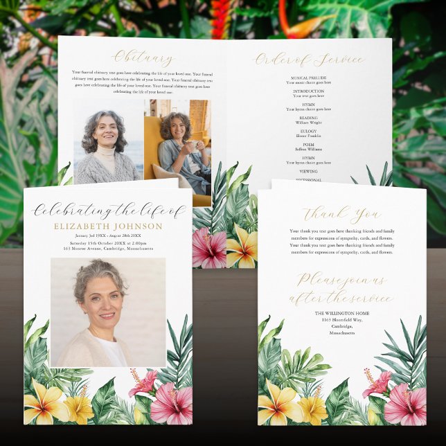 Tropical Flowers Funeral Memorial Order Of Service Programme (Tropical Flowers Funeral Memorial Order Of Service Program)