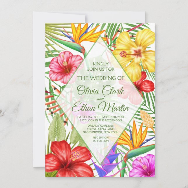Tropical Flowers Geometric Invitation (Front)