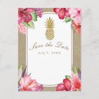 Tropical Flowers & Gold Pineapple Save the Date