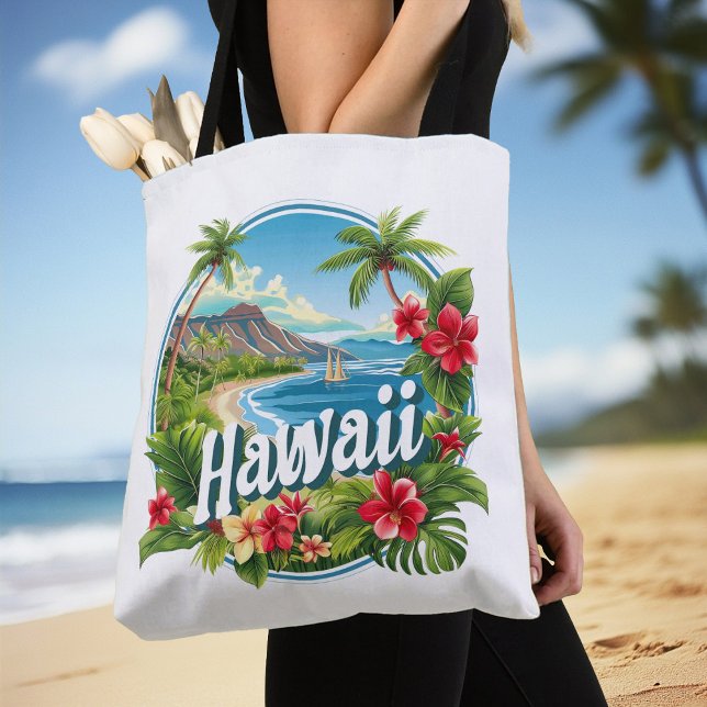 Tropical Flowers Hawaii Beach Mountains Travel Art Tote Bag (Tropical Flowers Hawaii Beach Mountains Travel Art Tote Bag)