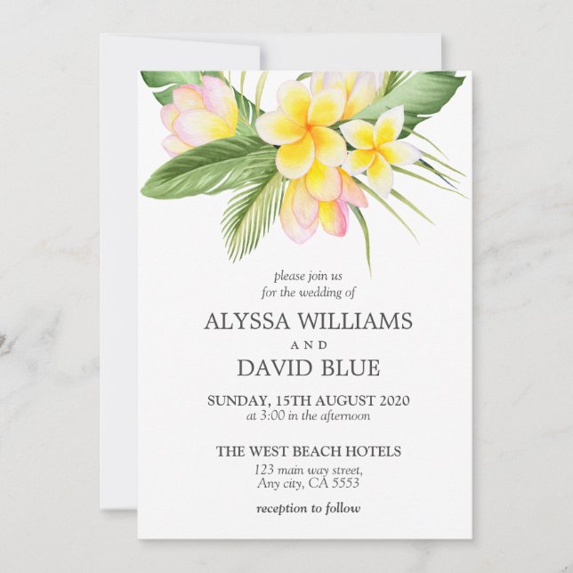 Tropical Flowers Hawaii Beach Romantic Wedding Invitation (Front)