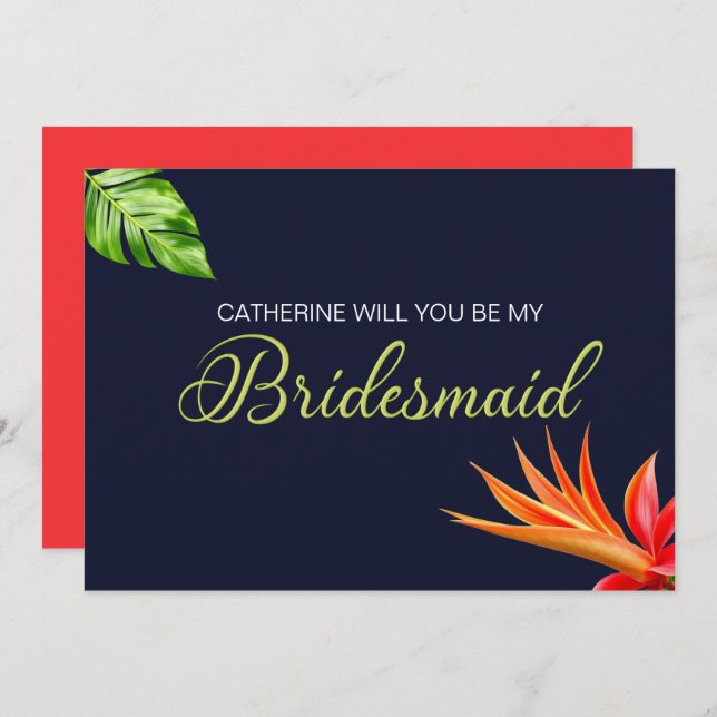 Tropical Flowers Heart Will you be my bride? Invitation (Front/Back)