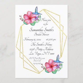 Tropical Flowers Hummingbird Bridal Shower Invitation