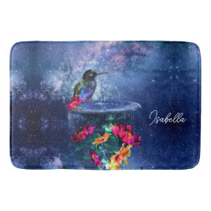  Tropical flowers,hummingbird,butterfly and stars Bath Mat