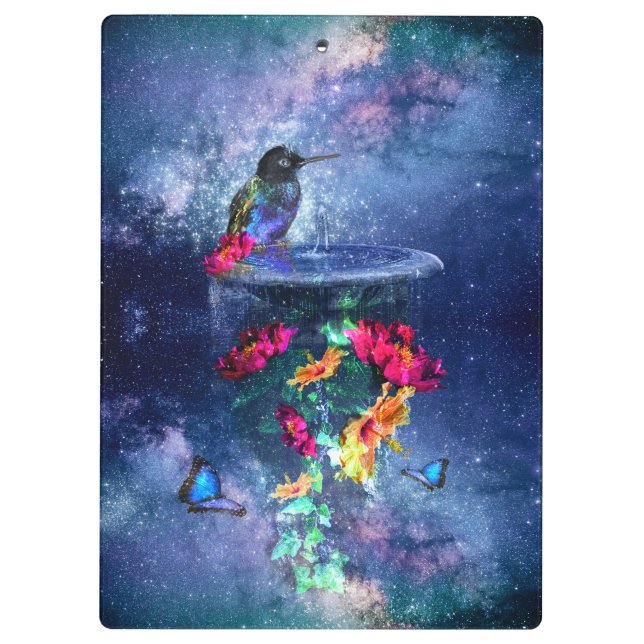  Tropical flowers,hummingbird,butterfly and stars Clipboard (Back)