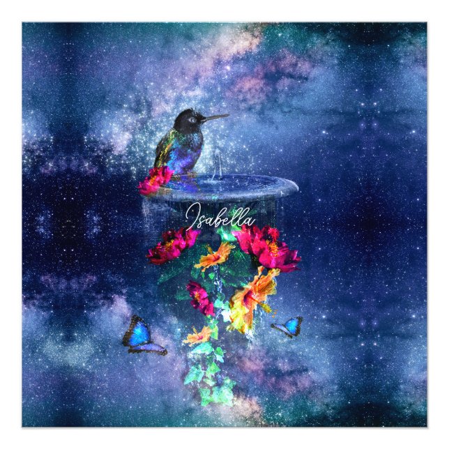  Tropical flowers,hummingbird,butterfly and stars Photo Print (Front)