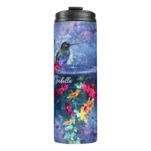 Tropical flowers,hummingbird,butterfly and stars Thermal Tumbler