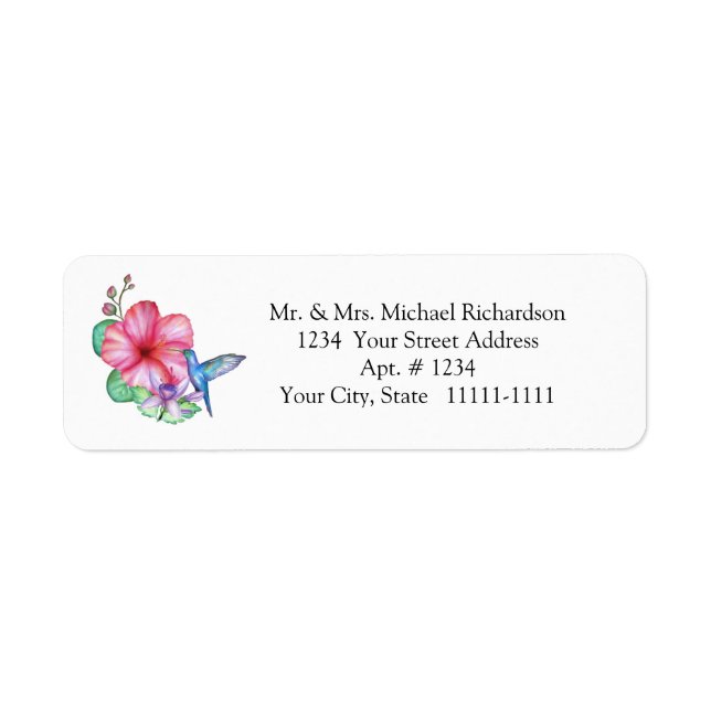 Tropical Flowers Hummingbird Return Address Labels (Front)