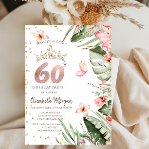 Tropical Flowers Leaves Diamonds 60th Birthday Invitation