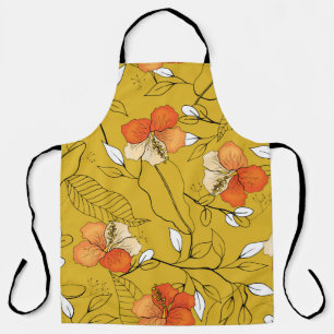 Tropical Flowers Leaves: Exotic Wallpaper. Apron