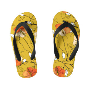 Tropical Flowers Leaves: Exotic Wallpaper. Kid's Jandals