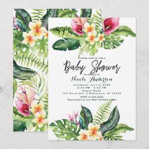 Tropical Flowers & Leaves Floral Baby Shower Invitation