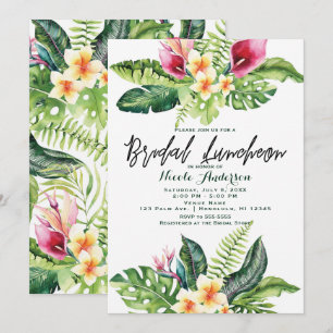 Tropical Flowers & Leaves Floral Bridal Luncheon Invitation