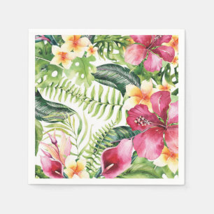 Tropical Flowers Leaves Floral Bridal Shower Party Napkin