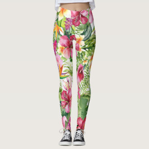 Tropical Flowers & Leaves Hawaiian Floral Leggings