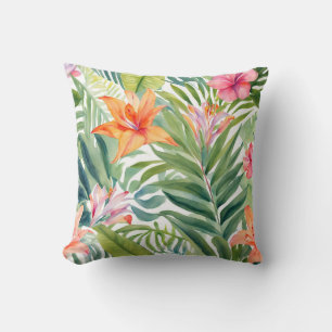 Tropical Flowers Leaves Hawaiian Style Cushion