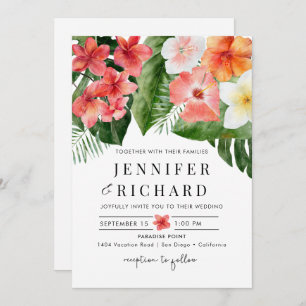 Tropical Flowers Leaves Wedding Invitation