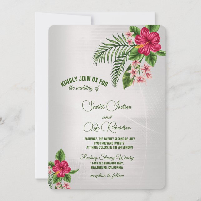 Tropical Flowers & Leaves Wedding Invitations (Front)