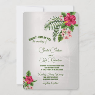 Tropical Flowers & Leaves Wedding Invitations