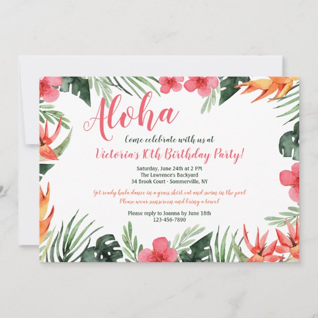 Tropical Flowers Luau Invitation (Front)