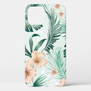 Tropical flowers, lush foliage pattern. iPhone 12 case