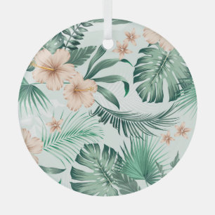 Tropical flowers, lush foliage pattern. glass tree decoration