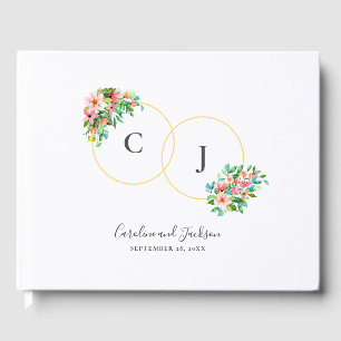 Tropical Flowers Monogram Wedding Guest Book