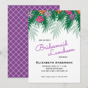 Tropical Flowers & Palm Branch Bridesmaid Luncheon Invitation