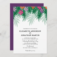 Tropical Flowers & Palm Branch Wedding Invitation