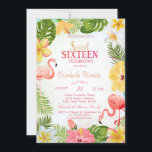 Tropical Flowers Palm Flamingos Sweet 16 Party Invitation<br><div class="desc">Tropical flowers with palm leaves,  and flamingos. This invitation is easily customised for your event by simply adding your details.</div>