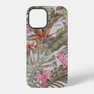 Tropical flowers, palm leaves, bird of paradise iPhone 12 case