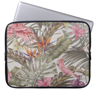 Tropical flowers,  palm leaves,  bird of paradise  laptop sleeve