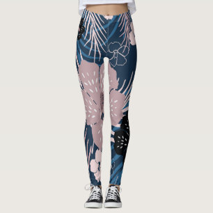 Tropical Flowers Palm Leaves Texture Leggings
