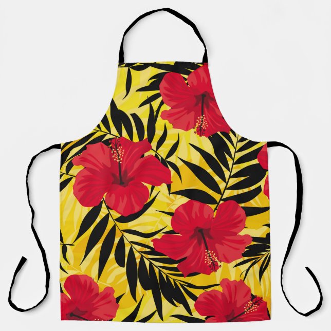 Tropical flowers palm leaves, vintage pattern. apron (Front)