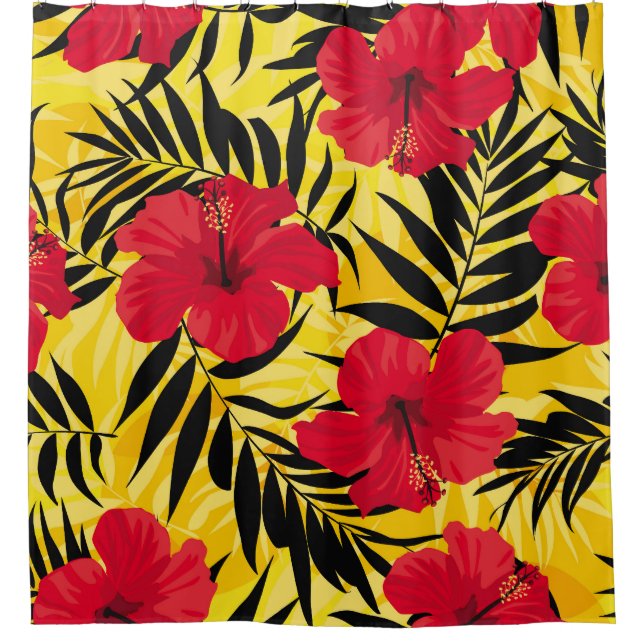 Tropical flowers palm leaves, vintage pattern. shower curtain (Front)