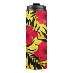 Tropical flowers palm leaves, vintage pattern. thermal tumbler