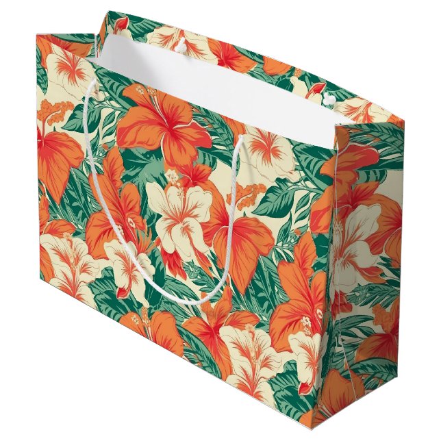 Tropical flowers pattern Hawaiian vibe Large Gift Bag (Back Angled)