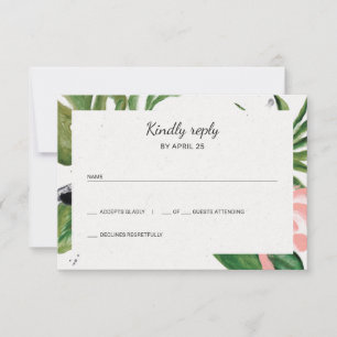 Tropical flowers photo wedding RSVP Card