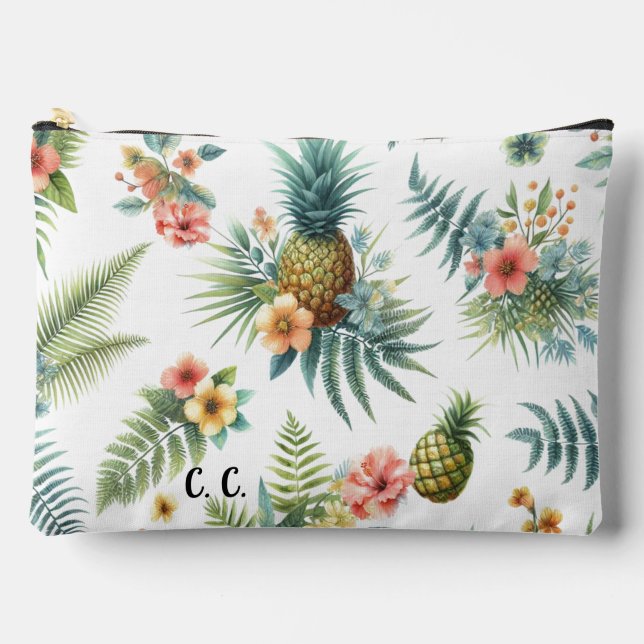 Tropical Flowers Pineapples Accessory Pouch (Front)
