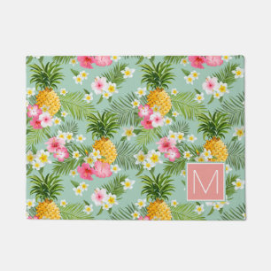 Tropical Flowers & Pineapples   Add Your Initial Doormat