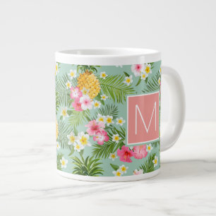 Tropical Flowers & Pineapples   Add Your Initial Large Coffee Mug