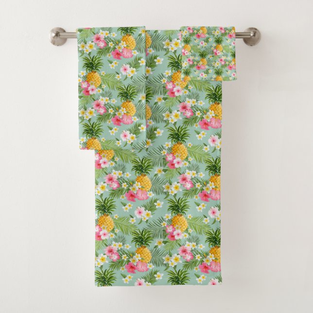 Tropical Flowers & Pineapples Bath Towel Set (Insitu)