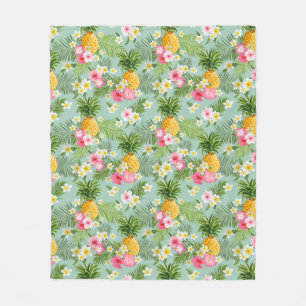 Tropical Flowers & Pineapples Fleece Blanket