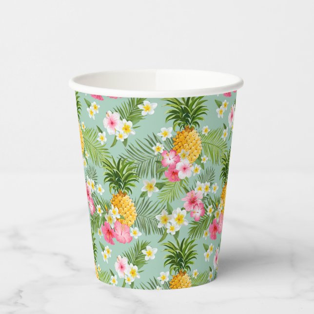 Tropical Flowers & Pineapples Paper Cups (Left)