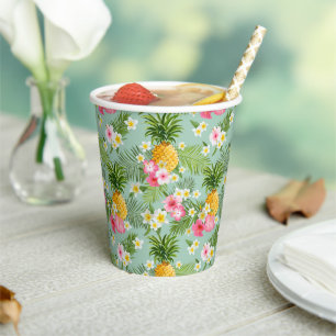 Tropical Flowers & Pineapples Paper Cups