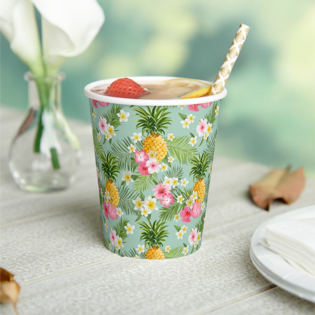Tropical Flowers & Pineapples Paper Cups (Insitu)
