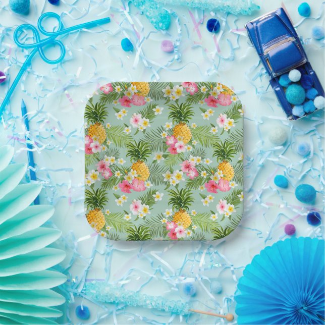 Tropical Flowers & Pineapples Paper Plate (Party)