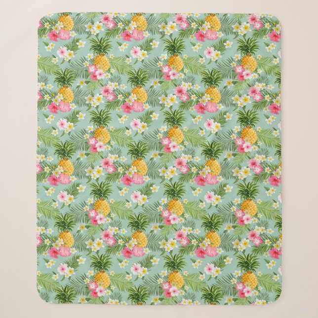 Tropical Flowers & Pineapples Sherpa Blanket (Front)