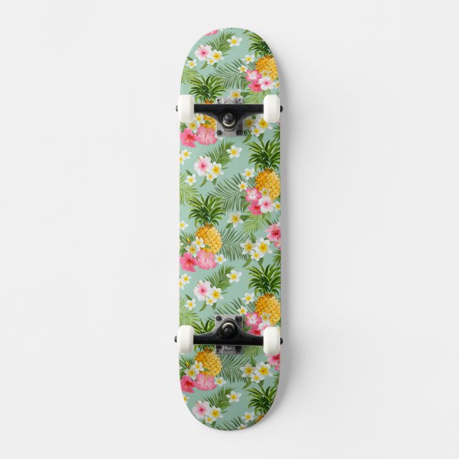 Tropical Flowers & Pineapples Skateboard (Front)